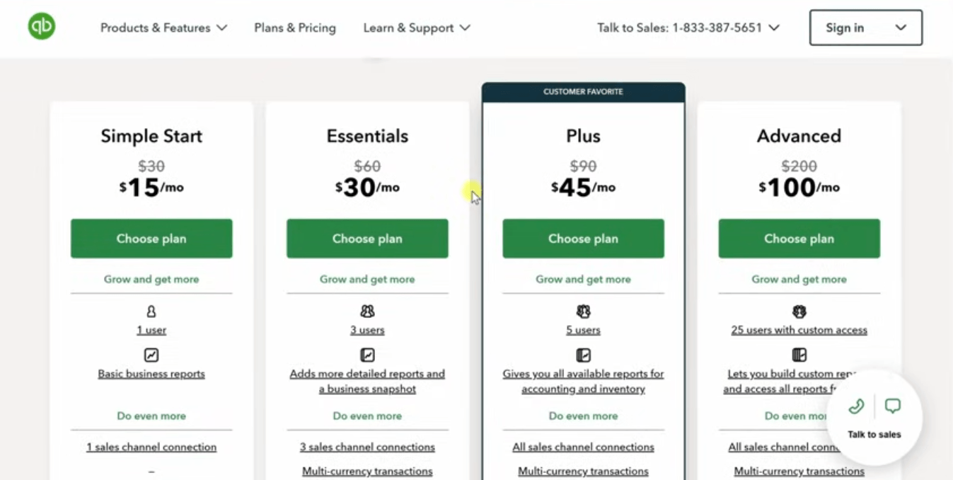 Quickbooks Pricing Plans